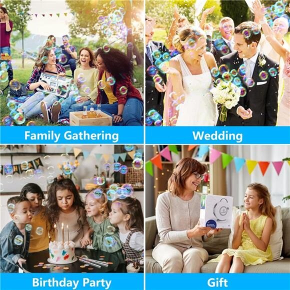 Bubble Machine for Kids Toddlers,Automatic Bubble Blower Rechargeable, 90° 360° - Picture 6 of 7